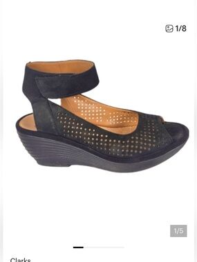Clark’s Real Leather Reedly Salene Open Toe Wedge Sandals. Size 7